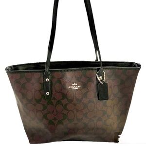 Coach Signature City Zip Tote - Brown/Black  - Medium